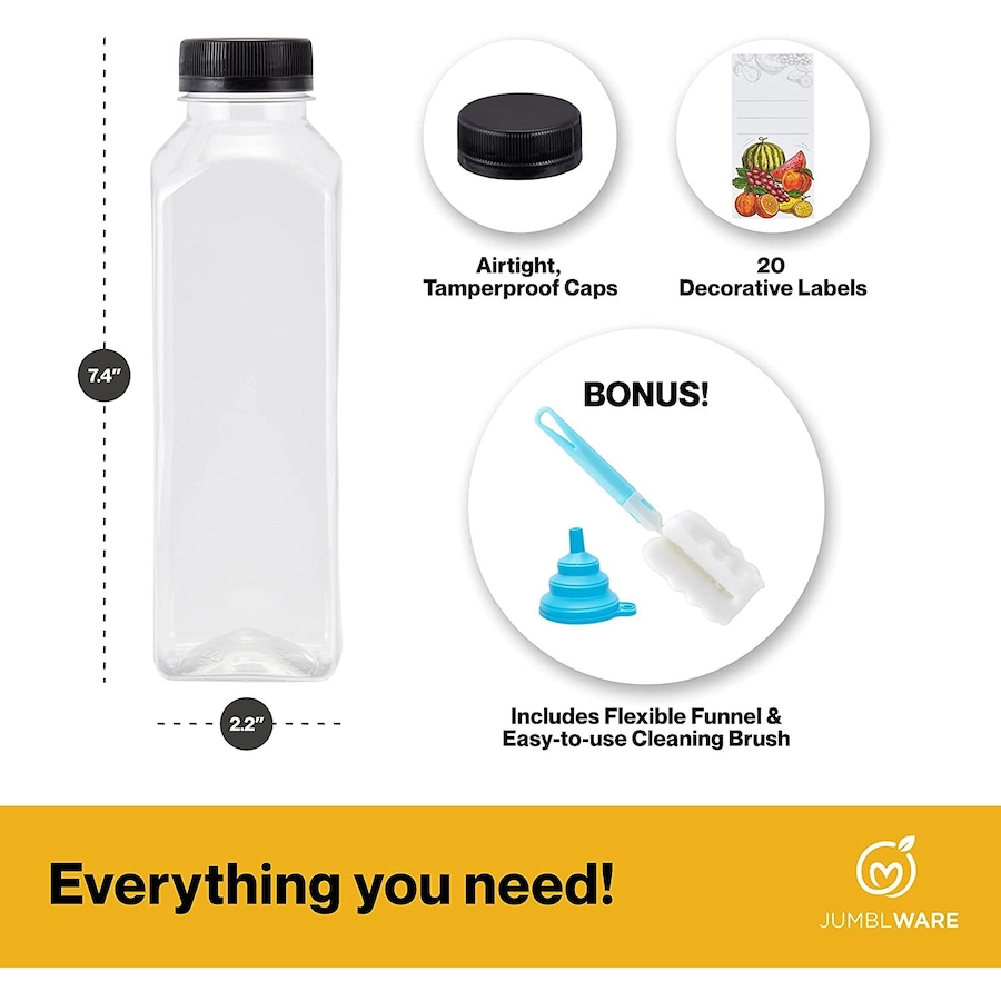 Image 829972_ALTMORE2.jpg, Product 829-972 / Price $53.91, JumblWare 16 fl oz. Clear Plastic Juice Bottles with Caps, Recyclable Juice Bottles, 20 Pcs from JumblWare on TSC.ca's Kitchen department
