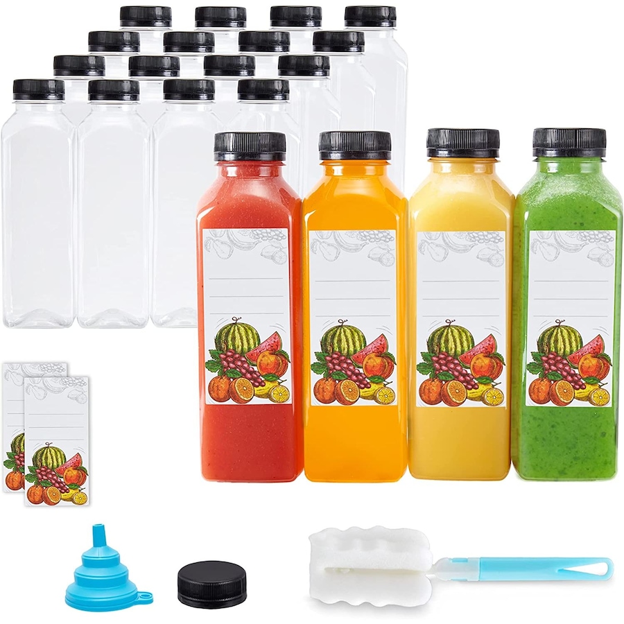 Image 829972_ST01.jpg, Product 829-972 / Price $53.91, JumblWare 16 fl oz. Clear Plastic Juice Bottles with Caps, Recyclable Juice Bottles, 20 Pcs from JumblWare on TSC.ca's Kitchen department
