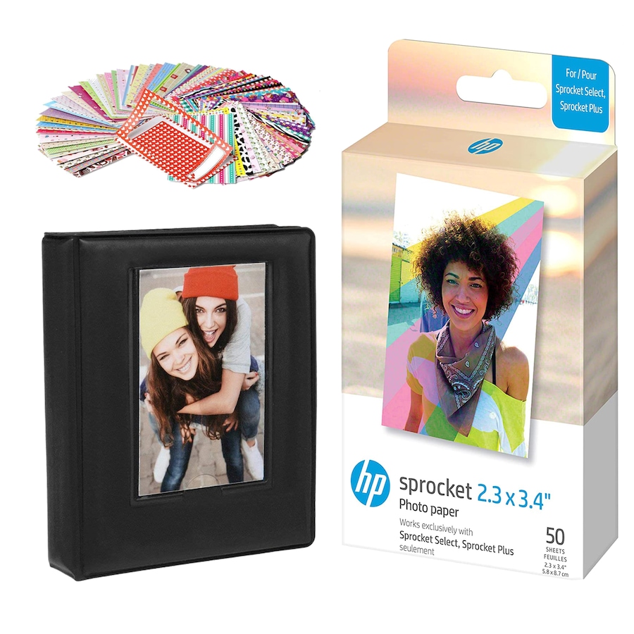 Image 830012_ST01.jpg, Product 830-012 / Price $59.99, HP Sprocket Sticky Back Zink Photo Paper 2.3 x 3.4" (50 Sheets), Stickers & Album Starter Bundle from HP - Hewlett Packard on TSC.ca's Toys & Hobbies department
