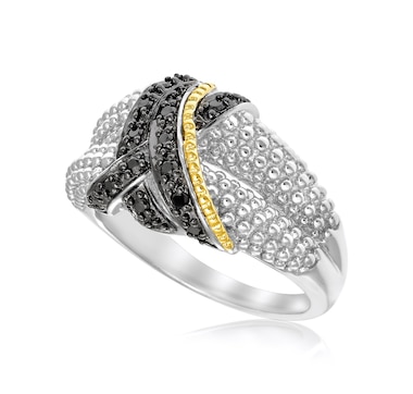 18k Yellow Gold & Sterling Silver Entwined Popcorn Ring with Black Diamonds