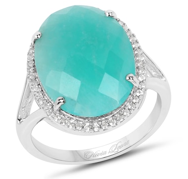 8.14 Carat Genuine Amazonite And White Topaz .925 Sterling Silver Ring