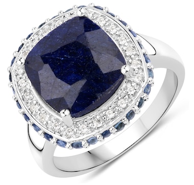 6.46 Carat Dyed Sapphire, Blue Sapphire and White Topaz .925 Sterling Silver Ring
