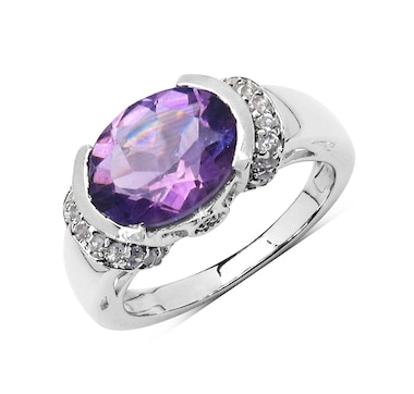 3.61 Carat Genuine Amethyst & White Topaz .925 Sterling Silver Ring