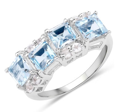 3.32 Carat Genuine Blue Topaz and White Topaz .925 Sterling Silver Ring