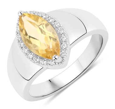 1.49 Carat Genuine Citrine and White Topaz .925 Sterling Silver Ring