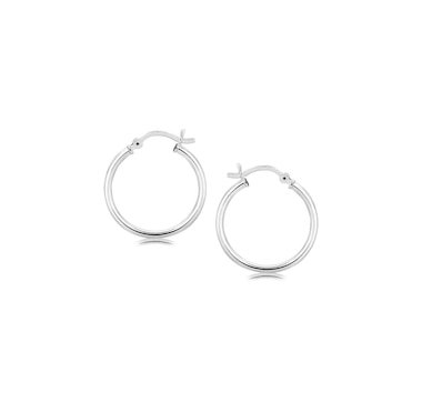 Sterling Silver Polished Thin Hoop Earrings with Rhodium Plating (20mm)