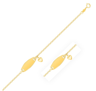 14k Yellow Gold Heart Accented Children's Cable Chain ID Bracelet