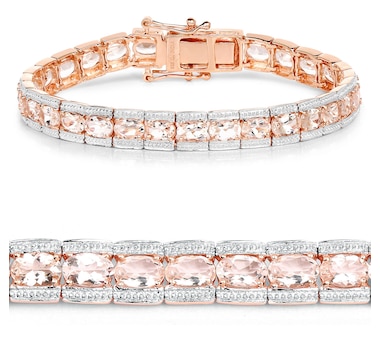 18K Rose Gold Plated 11.60 Carat Genuine Morganite .925 Sterling Silver Bracelet