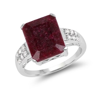 7.34 Carat Dyed Ruby & White Topaz .925 Sterling Silver Ring