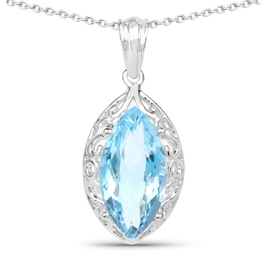 8.22 Carat Genuine Swiss Blue Topaz .925 Sterling Silver Pendant