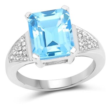 5.75 Carat Genuine Swiss Blue Topaz and White Topaz .925 Sterling Silver Ring