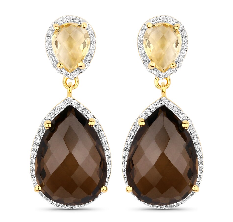 V3 Jewelry Sterling Silver with Natural Citrine and White Topaz Flower Stud Earrings main image 1