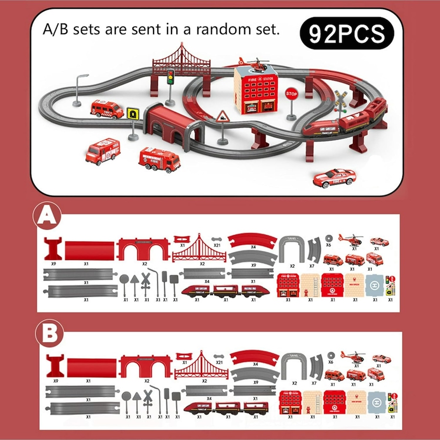 Image 855838_ALTMORE4.jpg, Product 855-838 / Price $34.99, Tradeopia Fire Rescue Train Set - 92 PCs, Battery Operated Train with Tracks, Fire Trucks, Buildings, and Accessories from Tradeopia on TSC.ca's Toys & Hobbies department