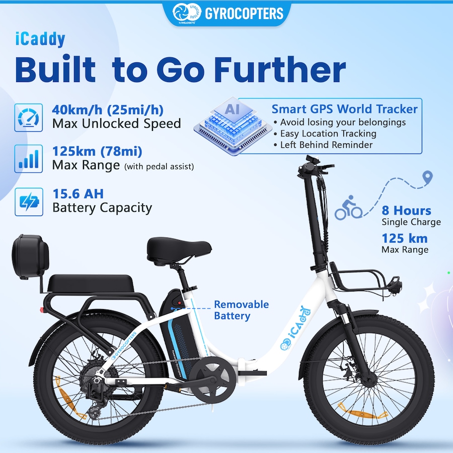 Image 857017_ALTMORE10.jpg, Product 857-017 / Price $999.99, Gyrocopters iCaddy Foldable Electric Bike | UL 2849 | 650W Peak Brushless DC Motor | 15.6AH Battery | Up to 125 km PAS Range from IMGadgets on TSC.ca's Health & Fitness department