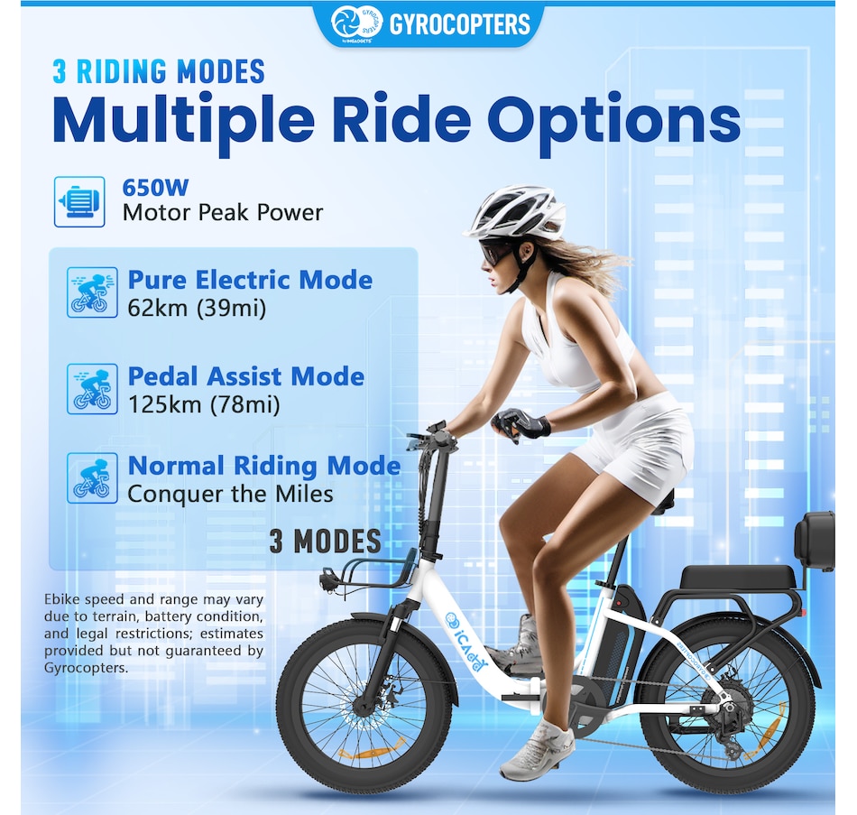 Image 857017_ALTMORE11.jpg, Product 857-017 / Price $999.99, Gyrocopters iCaddy Foldable Electric Bike | UL 2849 | 650W Peak Brushless DC Motor | 15.6AH Battery | Up to 125 km PAS Range from IMGadgets on TSC.ca's Health & Fitness department