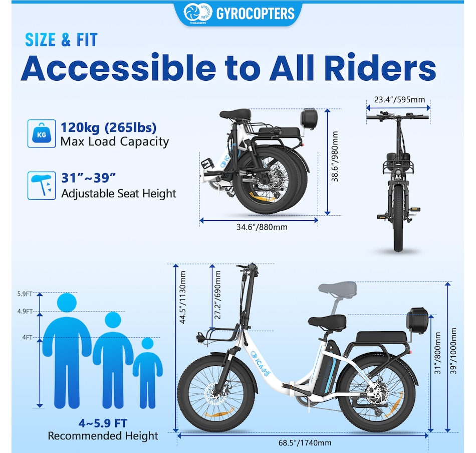 Image 857017_ALTMORE6.jpg, Product 857-017 / Price $999.99, Gyrocopters iCaddy Foldable Electric Bike | UL 2849 | 650W Peak Brushless DC Motor | 15.6AH Battery | Up to 125 km PAS Range from IMGadgets on TSC.ca's Health & Fitness department