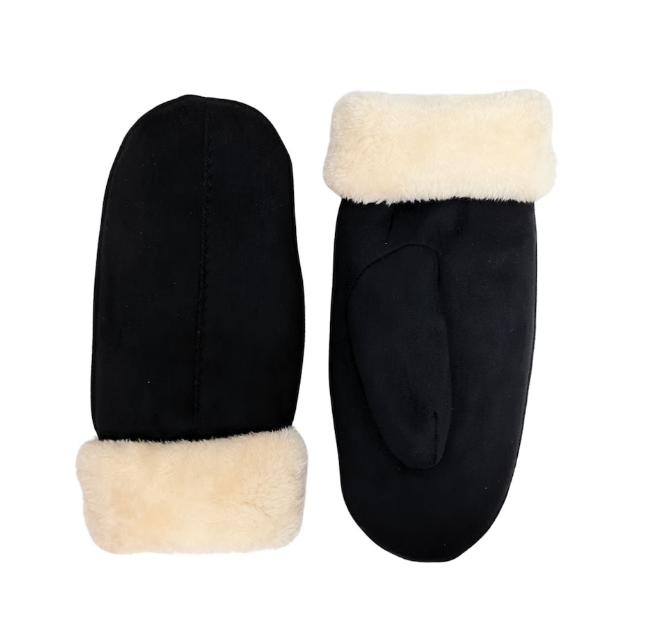 CLUB ROCHELIER LADIES FAUX SUEDE SHERPA MITT, CONTRAST SHERPA CUFF