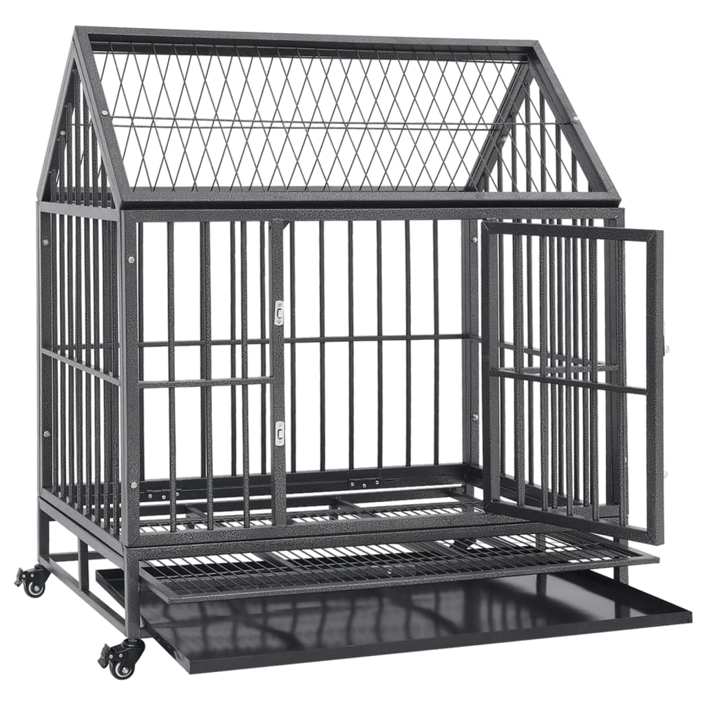 vidaXL Dog Cage with Wheels and Roof Steel 36.2 x24.4 x41.7