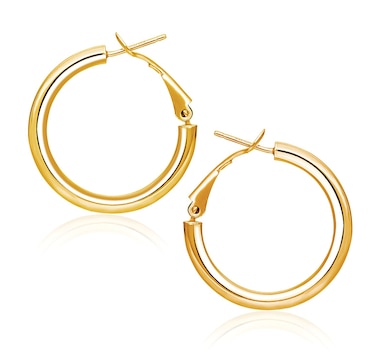 14k Yellow Gold High Polish  Hoop Earrings (0.78 inch Diameter)