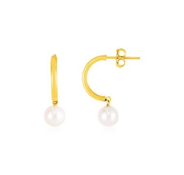 14k Yellow Gold Half Hoop Earrings with Pearls