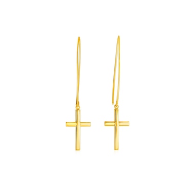 14k Yellow Gold Dangle Cross Earrings