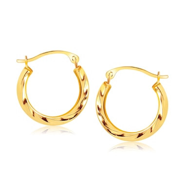 14k Yellow Gold Hoop Earrings in Textured Polished Style (5/8 inch Diameter)