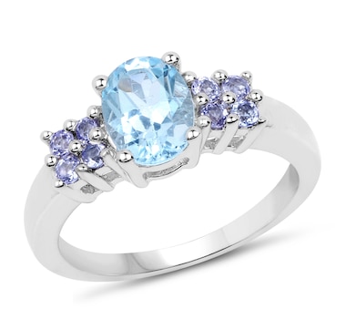 1.84 Carat Genuine Blue Topaz and Tanzanite .925 Sterling Silver Ring
