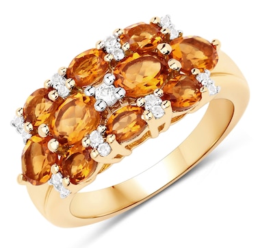 14K Yellow Gold Plated 2.48 Carat Genuine Citrine & White Topaz .925 Sterling Silver Ring