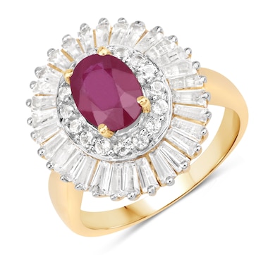 3.75 Carat Genuine Ruby and White Topaz .925 Sterling Silver Ring