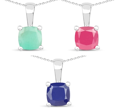 3.00 Carat Genuine Emerald, Glass Filled Ruby & Glass Filled Sapphire .925 Sterling Silver Pendant