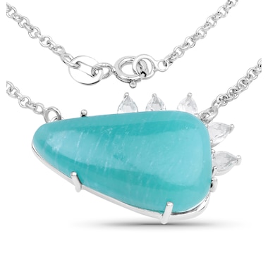 13.41 Carat Genuine Amazonite And White Topaz .925 Sterling Silver Pendant