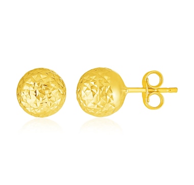 14k Yellow Gold Ball Earrings with Crystal Cut Texture