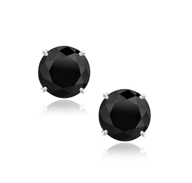 14k White Gold 8.0mm Round Black CZ Stud Earrings