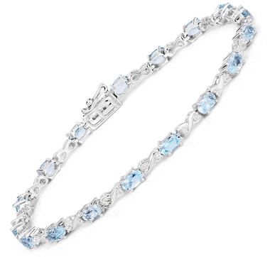 4.49 Carat Genuine Blue Topaz and White Zircon .925 Sterling Silver Bracelet