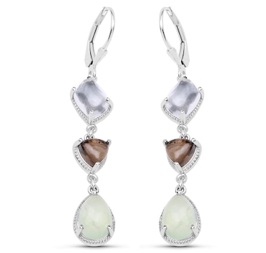9.56 Carat Genuine Crystal Quartz, Smoky Quartz and Prehnite .925 Sterling Silver Earrings