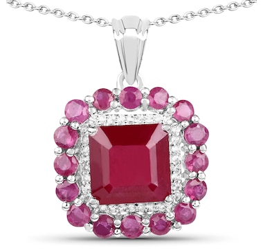 8.48 Carat Glass Filled Ruby and White Topaz .925 Sterling Silver Pendant