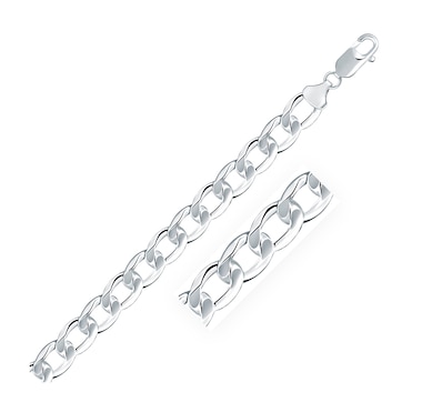Rhodium Plated 8.4mm Sterling Silver Curb Style Chain