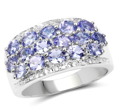 2.76 Carat Genuine Tanzanite and White Topaz .925 Sterling Silver Ring