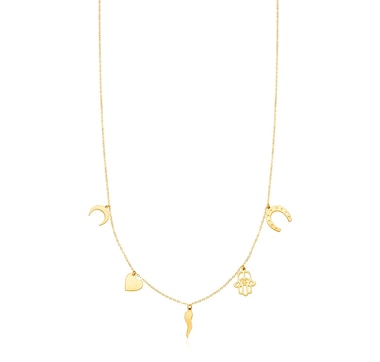 14K Yellow Gold Necklace with Polished Charms