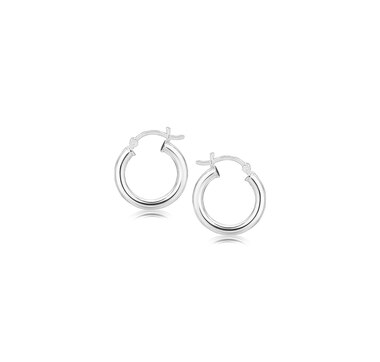 Sterling Silver Polished Hoop Style Earrings with Rhodium Plating (15mm)