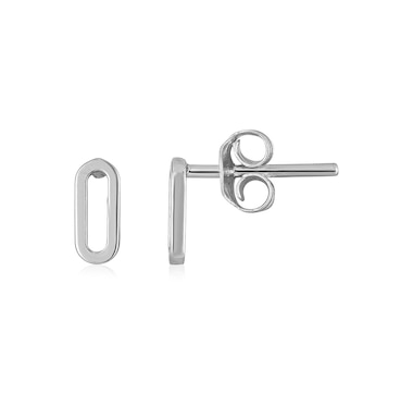 14k White Gold Paperclip Link Stud Earrings