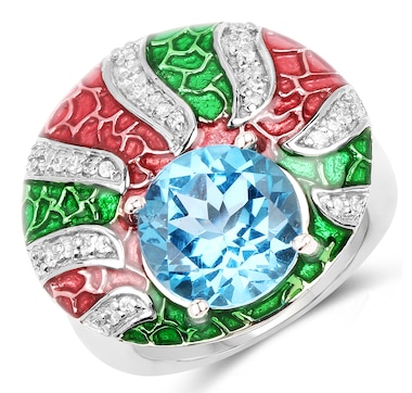 4.74 Carat Genuine Swiss Blue Topaz and White Cubic Zirconia .925 Sterling Silver Ring