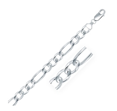 Rhodium Plated 8.8mm Sterling Silver Figaro Style Chain