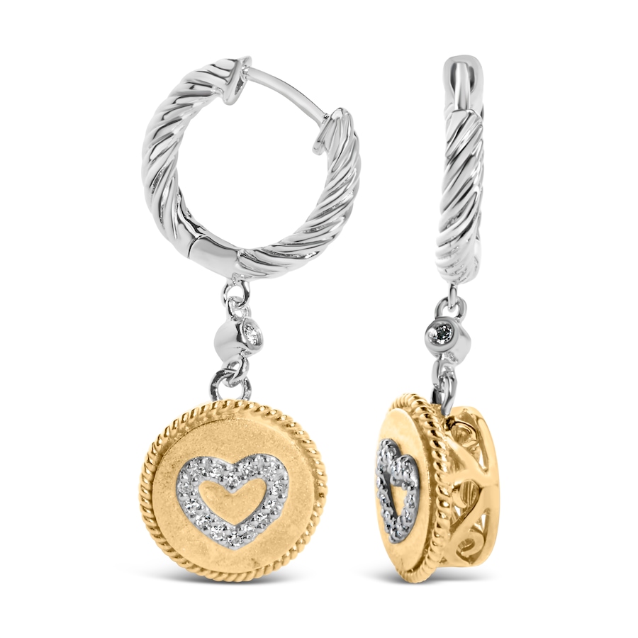 Image 868107.jpg, Product 868-107 / Price $1,067.00, 18K Yellow Gold Plated .925 Sterling Silver 1/8 Cttw Diamond Heart Medallion Drop and Dangle Earring (I-J Color, SI1-SI2 Clarity) from Haus of Brilliance on TSC.ca's Jewellery department