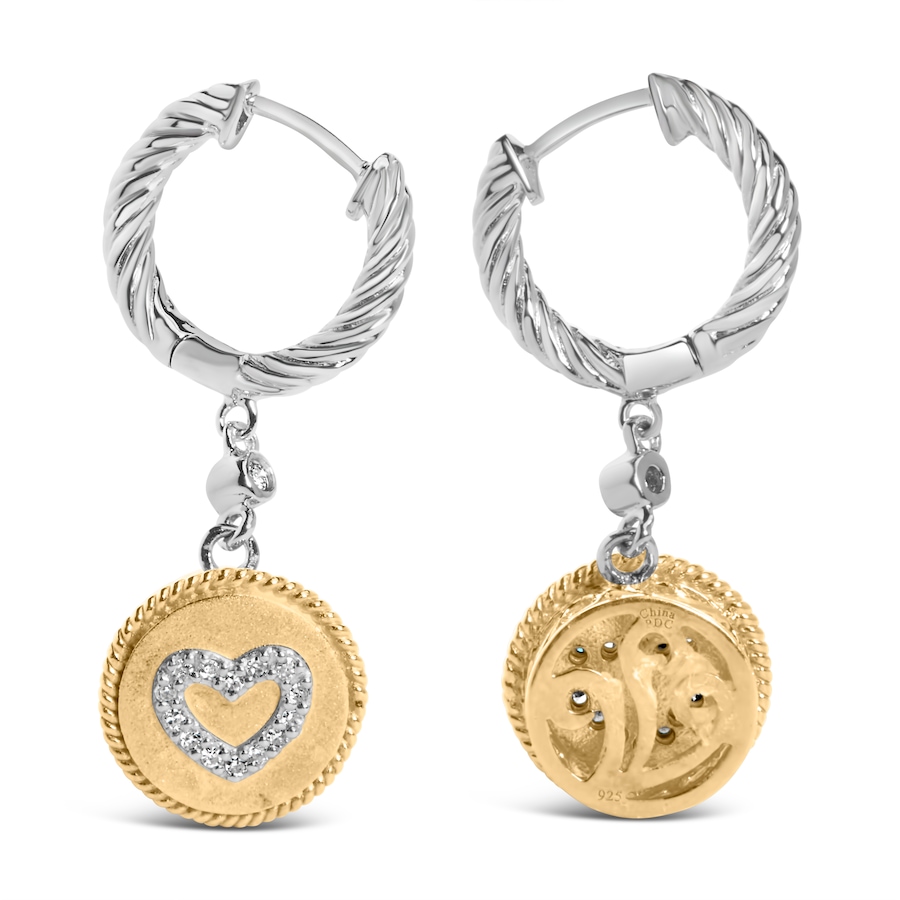 Image 868107_ALTMORE2.jpg, Product 868-107 / Price $1,067.00, 18K Yellow Gold Plated .925 Sterling Silver 1/8 Cttw Diamond Heart Medallion Drop and Dangle Earring (I-J Color, SI1-SI2 Clarity) from Haus of Brilliance on TSC.ca's Jewellery department