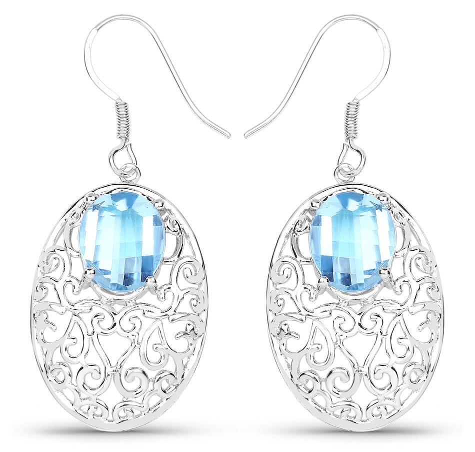 18K White Gold Plated 10.48 Carat Genuine Blue Topaz and White Topaz .925 Sterling Silver Earrings main image 0