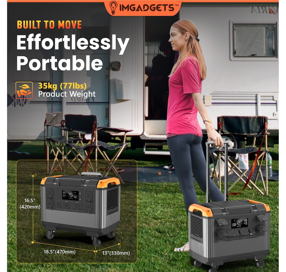 Image 869779_ALTMORE7.jpg, Product 869-779 / Price $2,999.99, IMGadgets 2688Wh Portable Power Station with LiFePO4 Battery, 3000W (peak) AC output, 3 x 135W DC outputs, 4 x 18W USB outputS, 2 x 100W Type-C output, 2.5h fast recharging, outdoor Generator for Camping, Off-grid, Power Outage from IMGadgets on TSC.ca's Electronics department