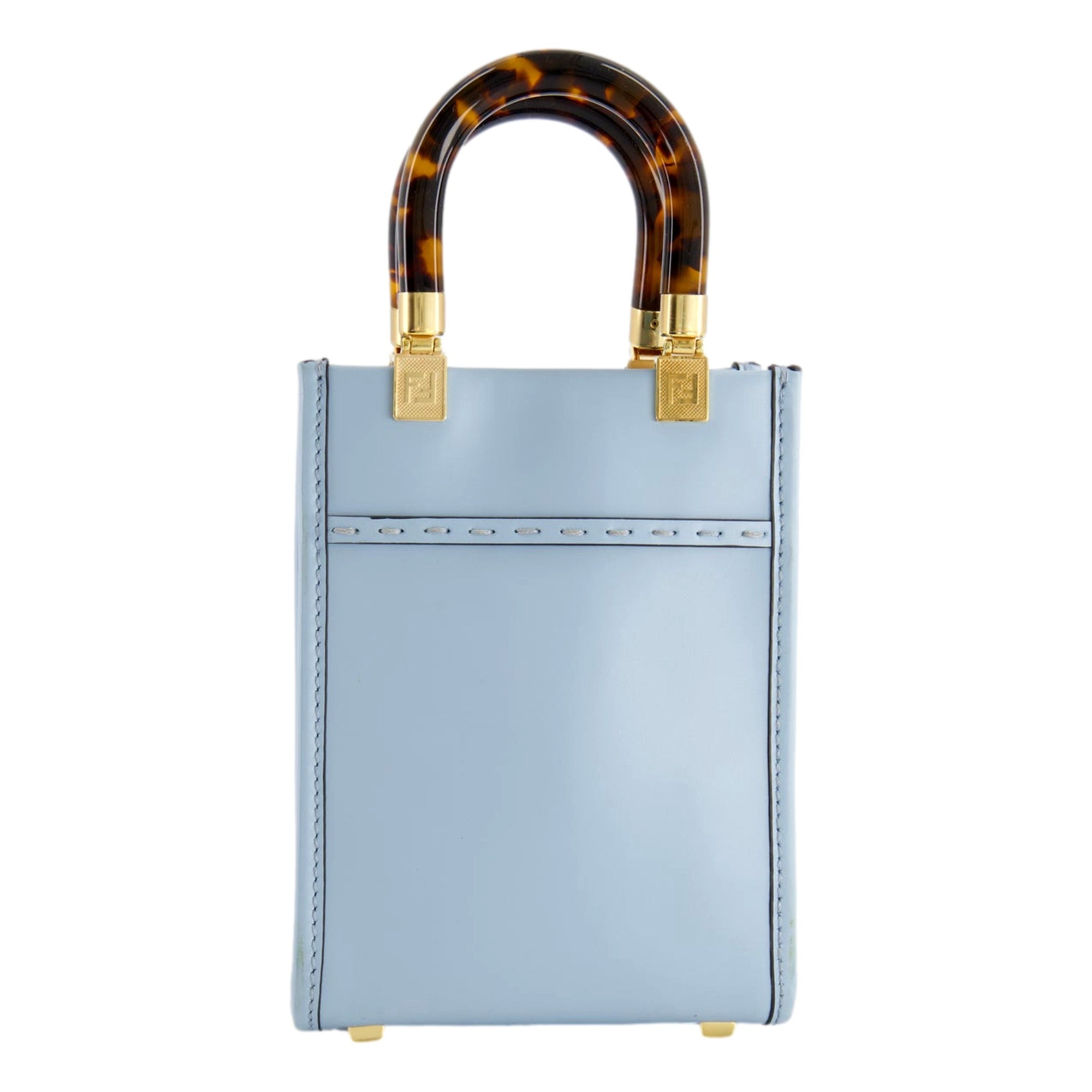 Fendi Mini Sunshine Shopper Tote Crossbody Bag 2Way Baby Blue Leather