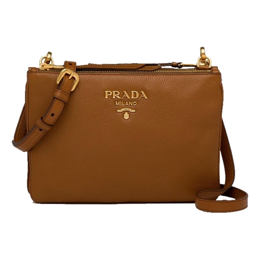 Image 869797_ST01.jpg, Product 869-797 / Price $4,126.00, Prada Vitello Phenix Leather Crossbody Bag in Caramel Brown with Gold Hardware from Prada on TSC.ca's Fashion department