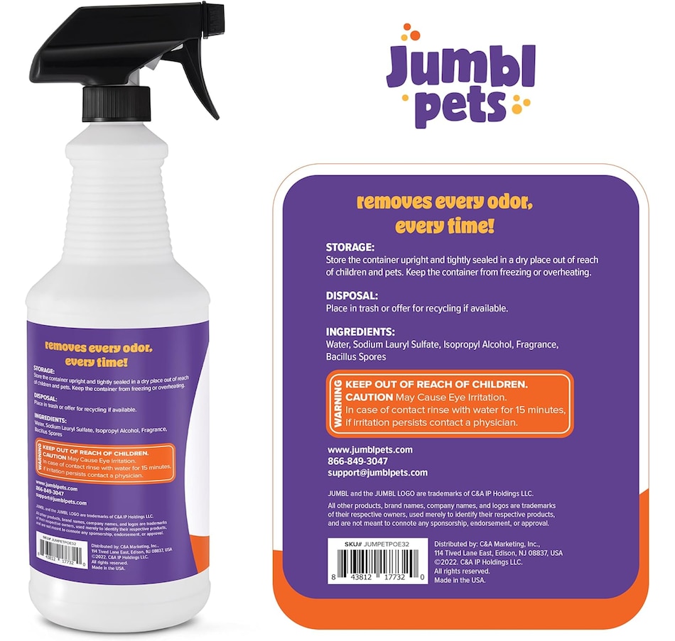 Image 870680_ALTMORE5.jpg, Product 870-680 / Price $17.99, JumblPets 32oz Pet Stain & Odor Eliminator - Unscented Enzyme Cleaner Spray for Urine & Feces from Jumbl on TSC.ca's Home & Garden department